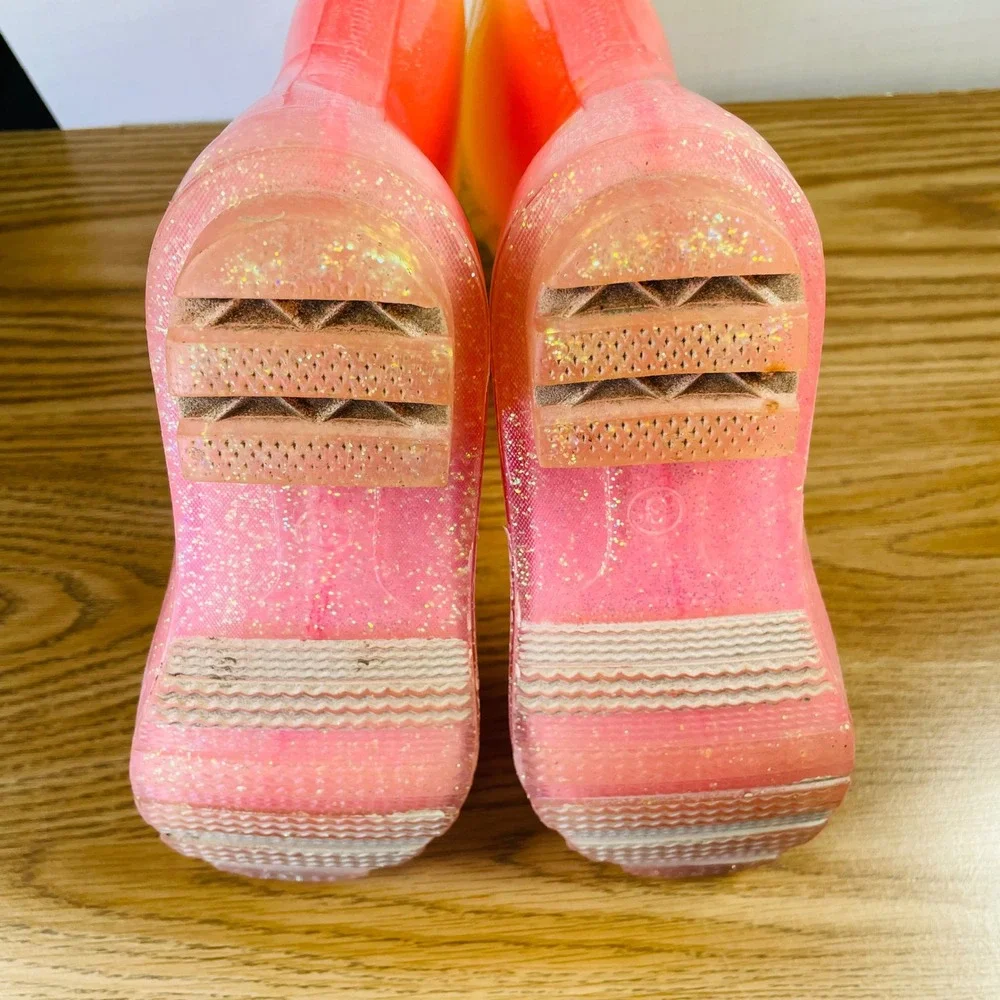 Kids Ombre Glitter Rain Boots Pink Orange Rainbow‎ Size 3 Tall Waterproof Play